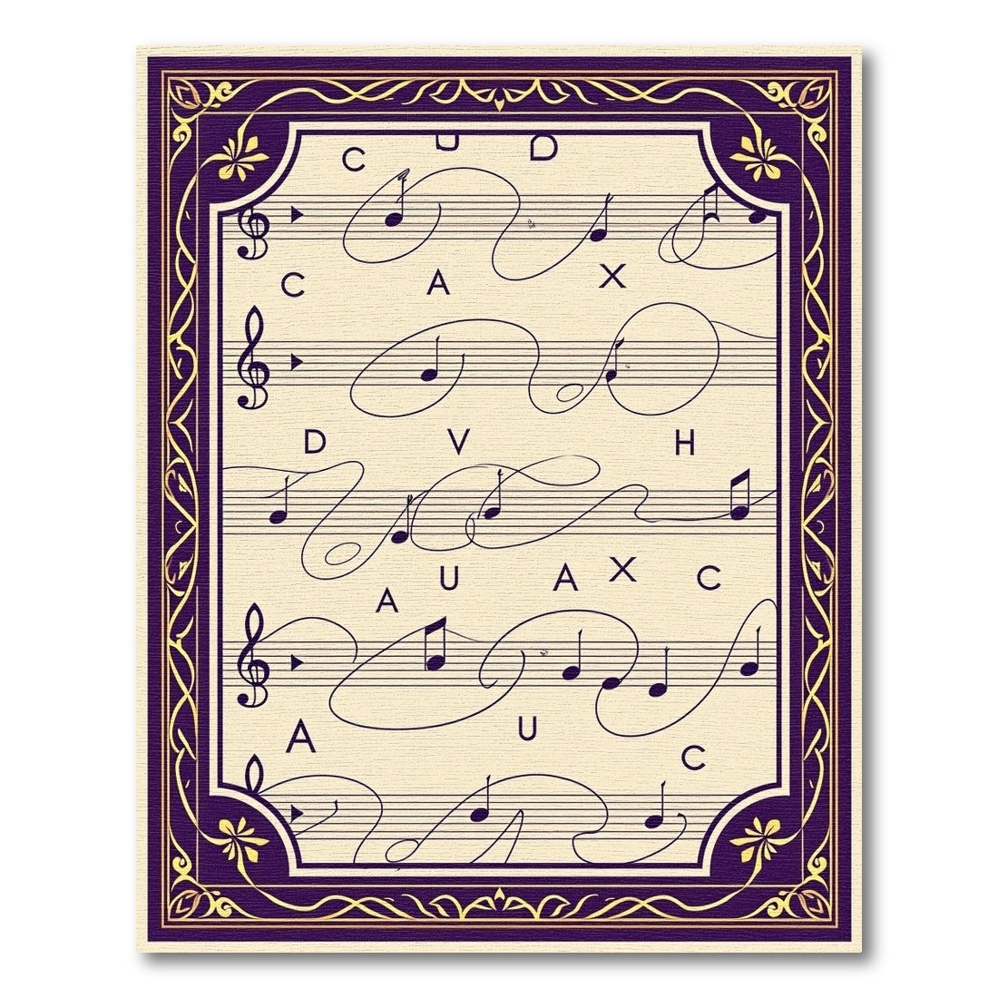 Vintage Purple Gold Music Sheet Rug