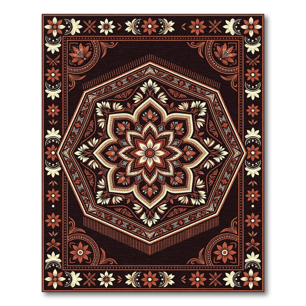 Terracotta Amber Floral Medallion Rug
