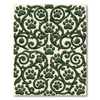 Emerald Scrollwork Paw Print Botanical Rug