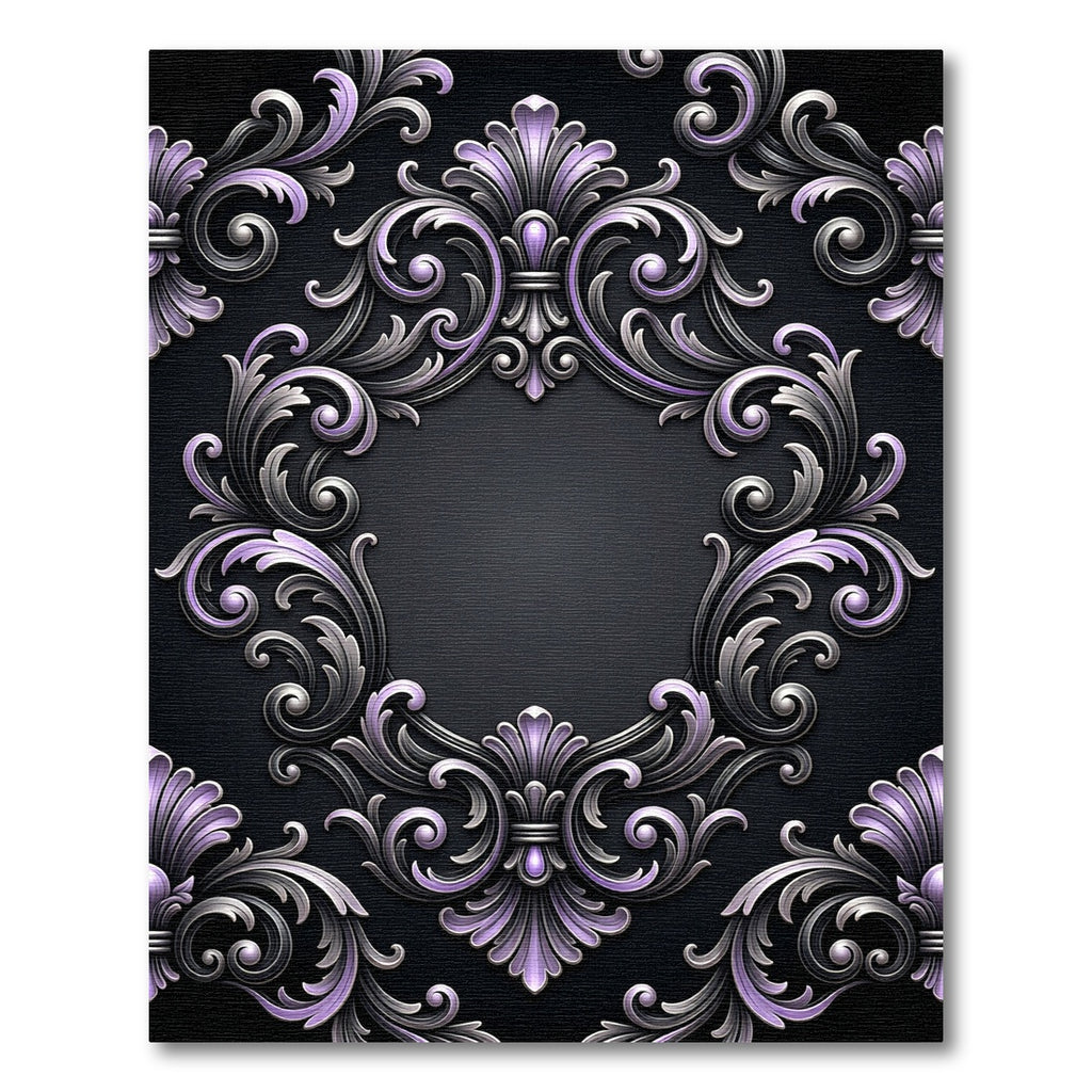 Ornate Silver and Lavender Damask Filigree Rug