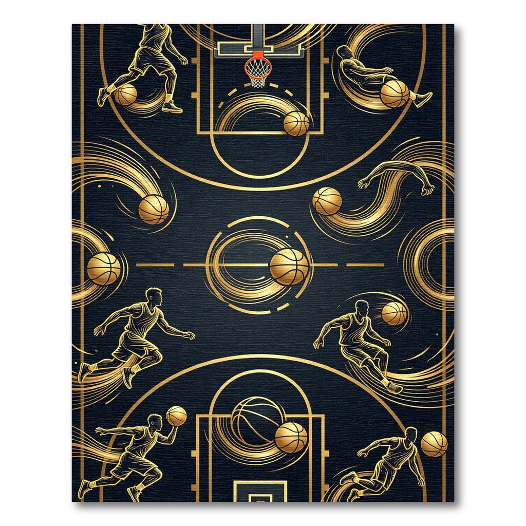 Athletic Gold Basketball Court Action Rug