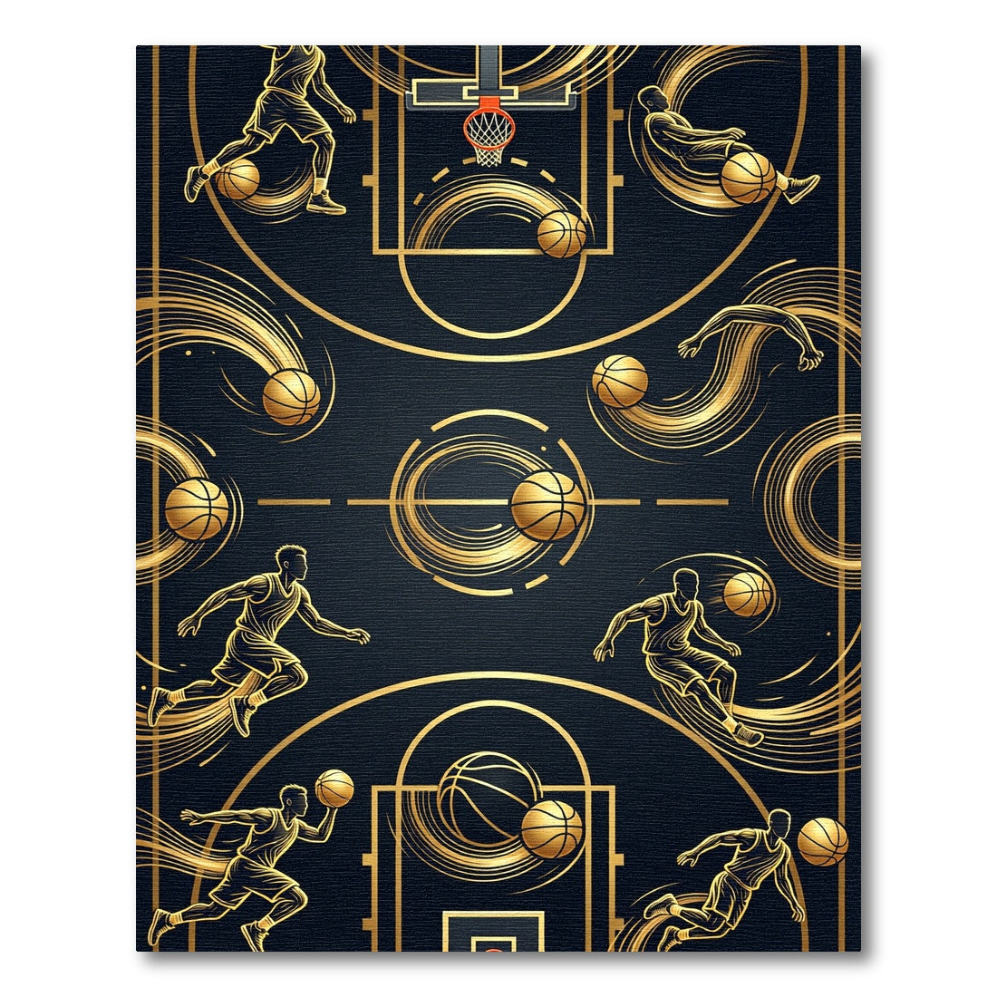 Athletic Gold Basketball Court Action Rug