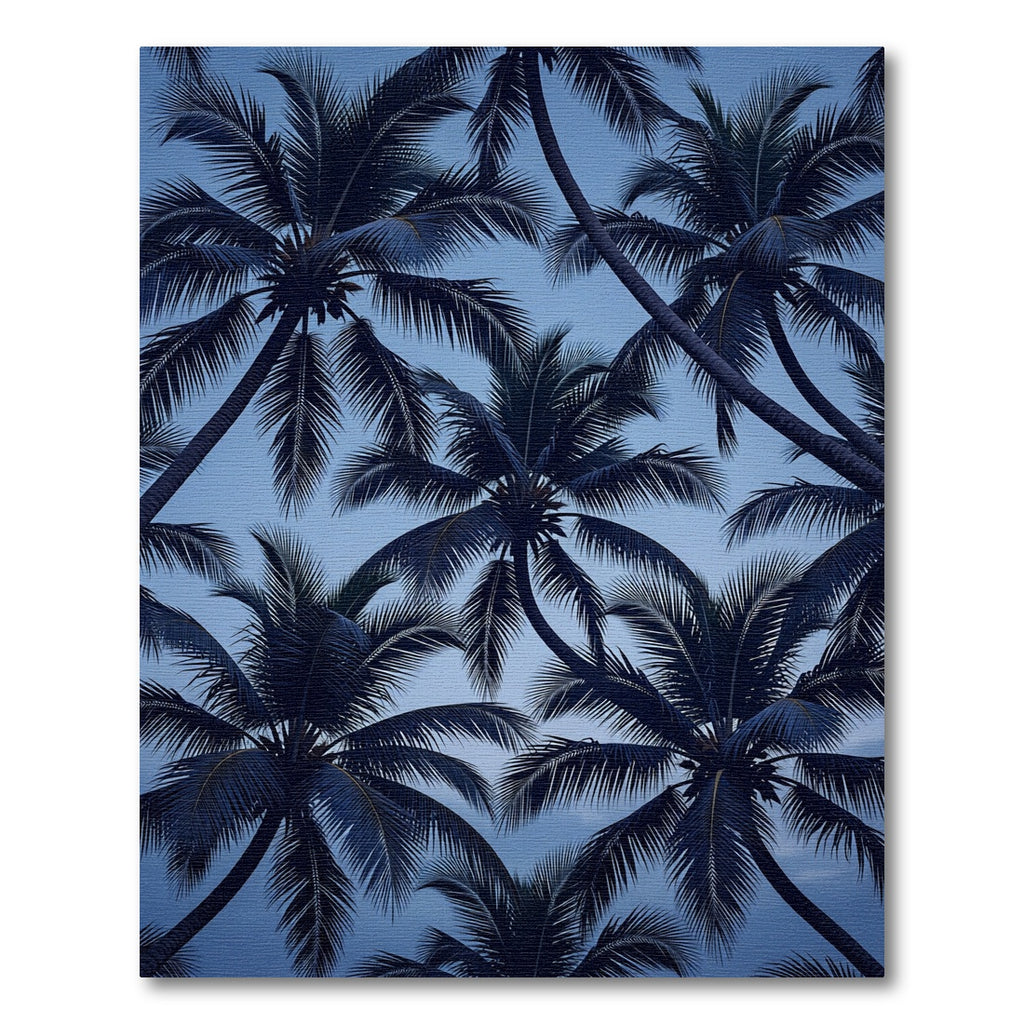 Deep Blue Palm Frond Canopy Rug