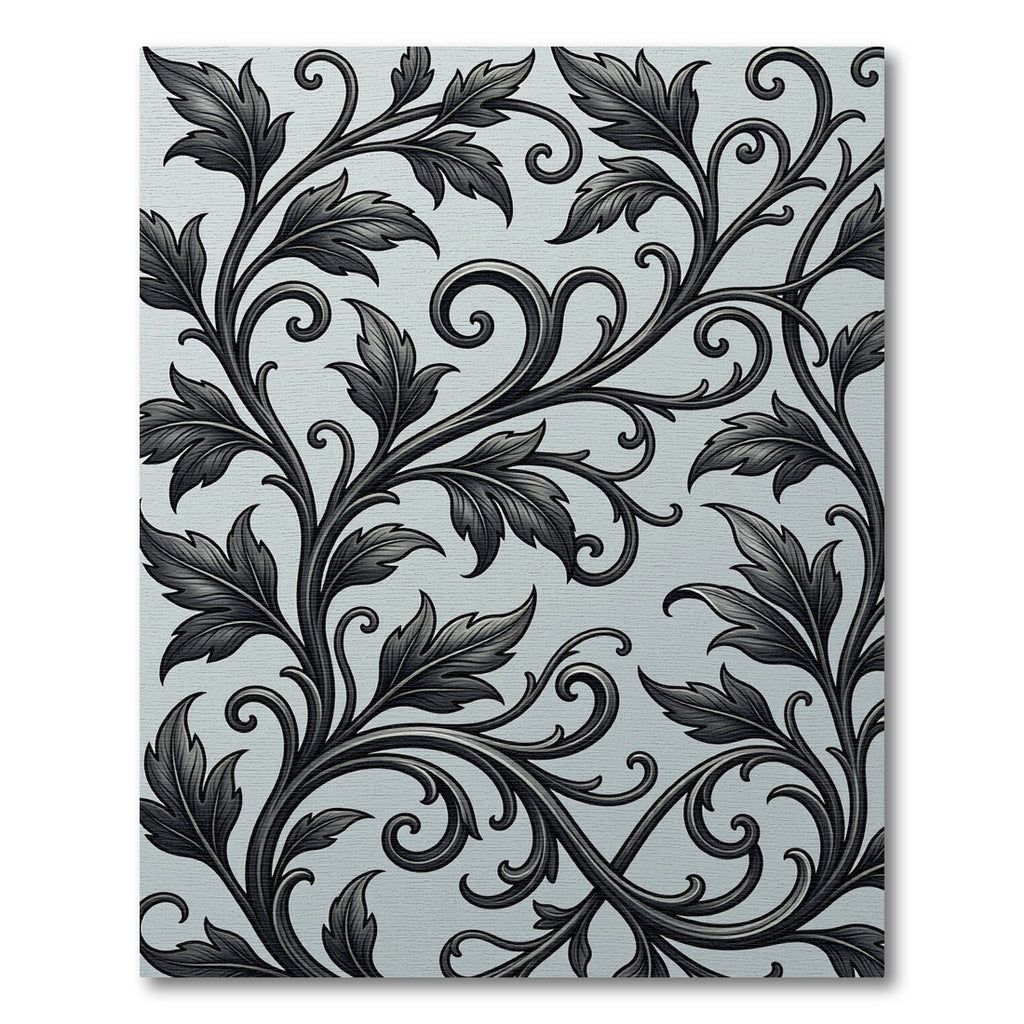 Elegant Black Leaf Scroll Vine Rug