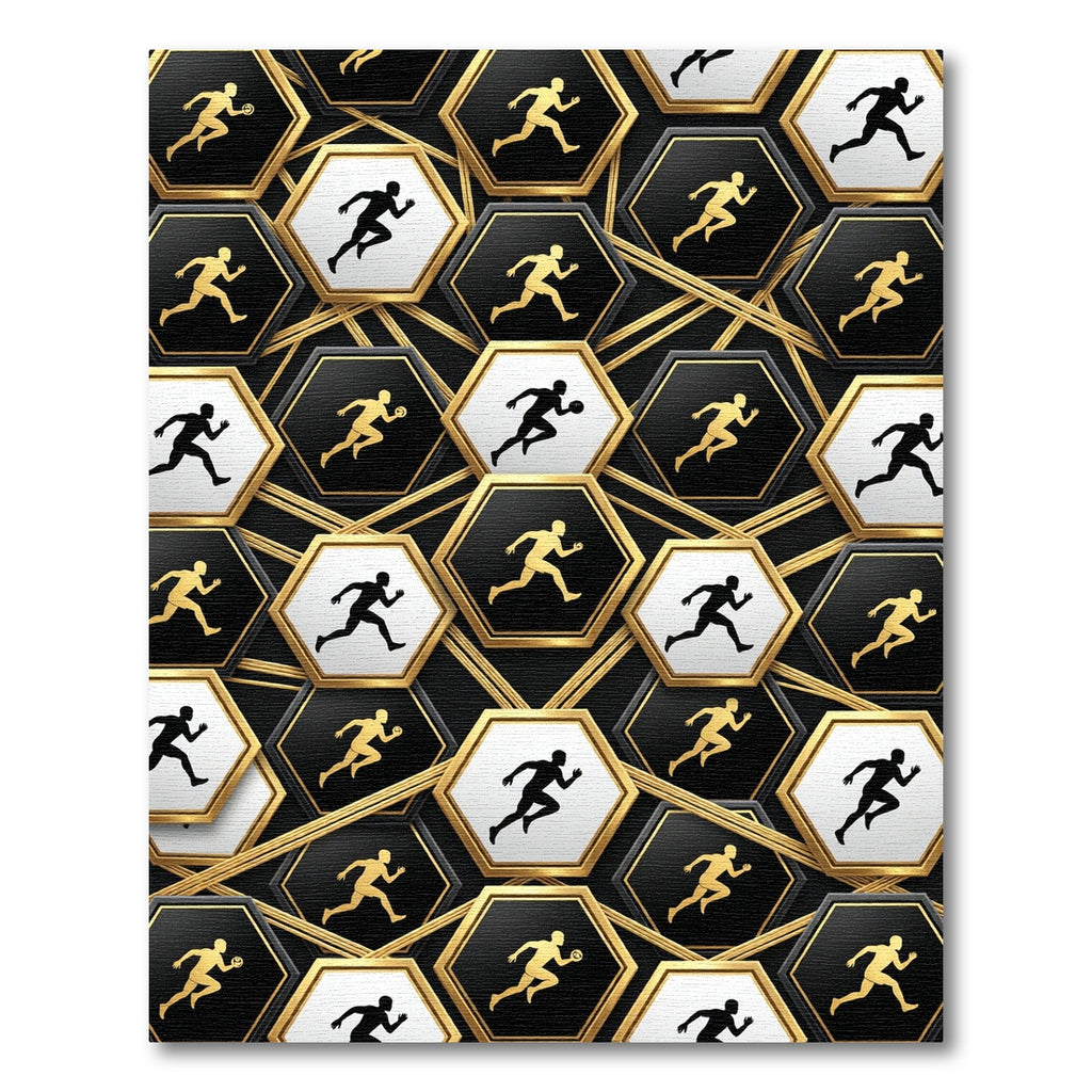 Monochrome Golden Hexagon Athletic Runner Art Rug