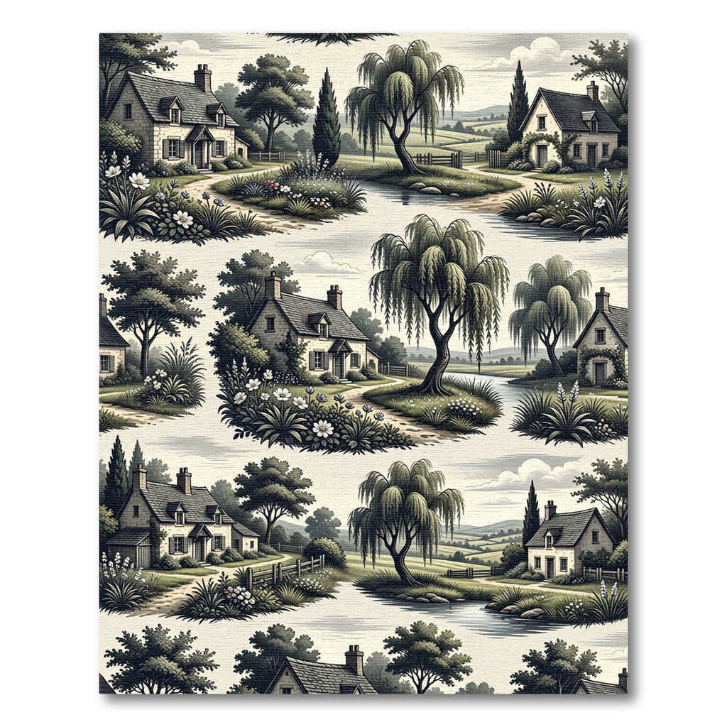 Idyllic English Countryside Village Scene Rug