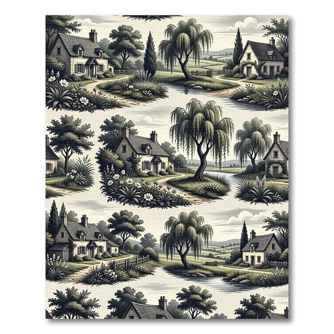 Idyllic English Countryside Village Scene Rug