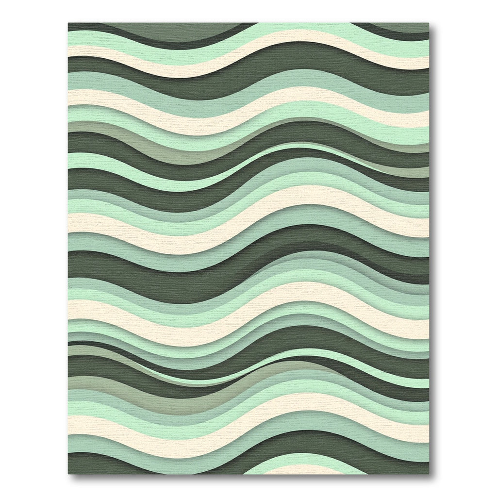Sage Green Layered Wavy Abstract Stripes Rug