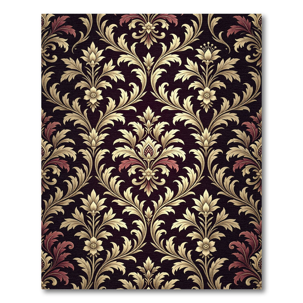 Golden Damask Floral Scroll Noir Rug