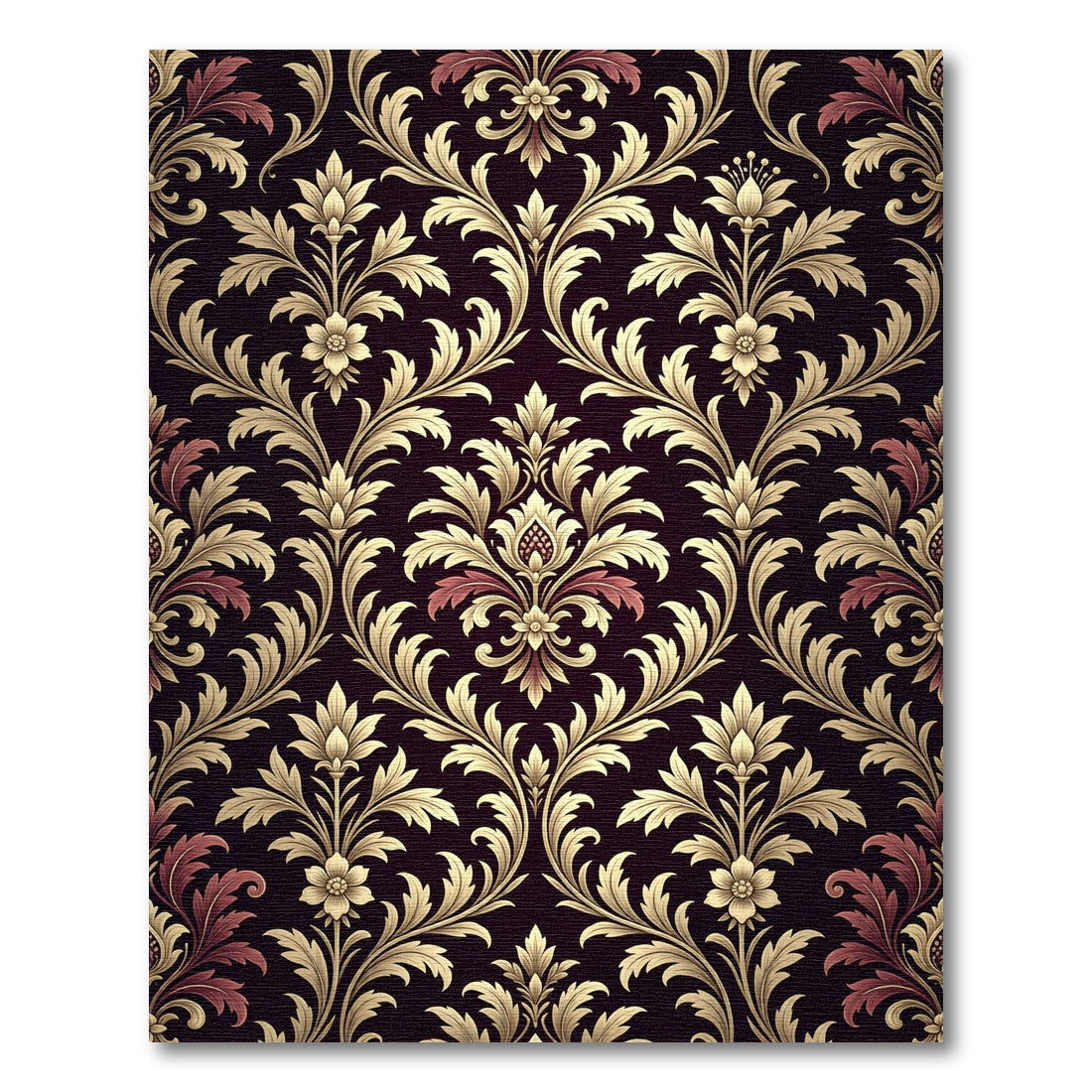 Golden Damask Floral Scroll Noir Rug
