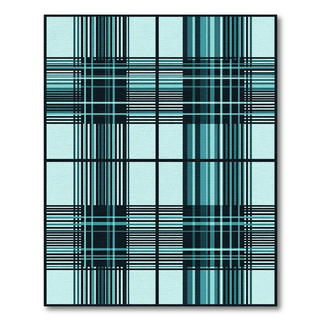 Aqua Teal Plaid Grid Lines Rug