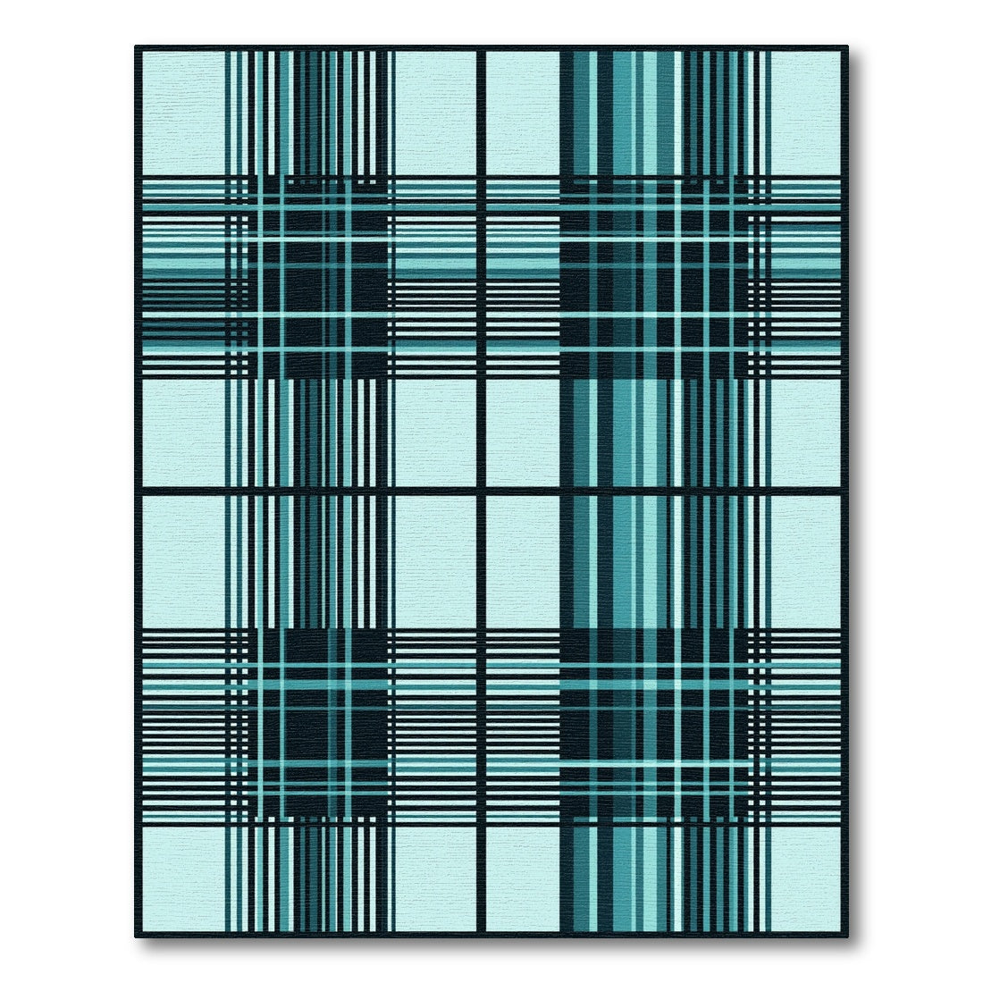 Aqua Teal Plaid Grid Lines Rug