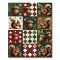 Autumn Acorn And Squirrel Patchwork Quilt Rug