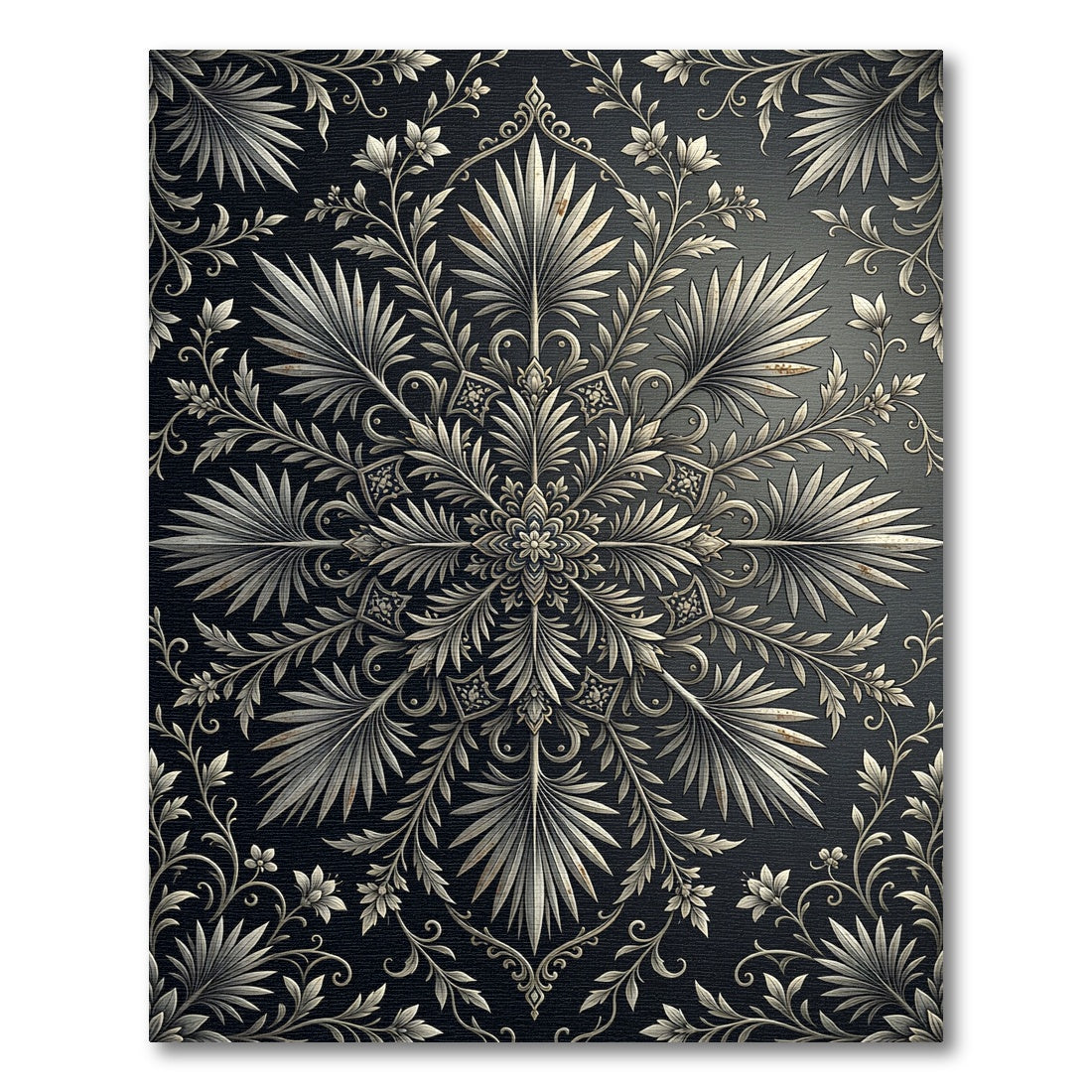 Ornate Silver Floral Scroll Rug