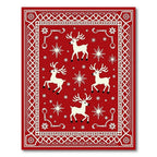 Rustic Red White Reindeer Snowflake Scape Rug