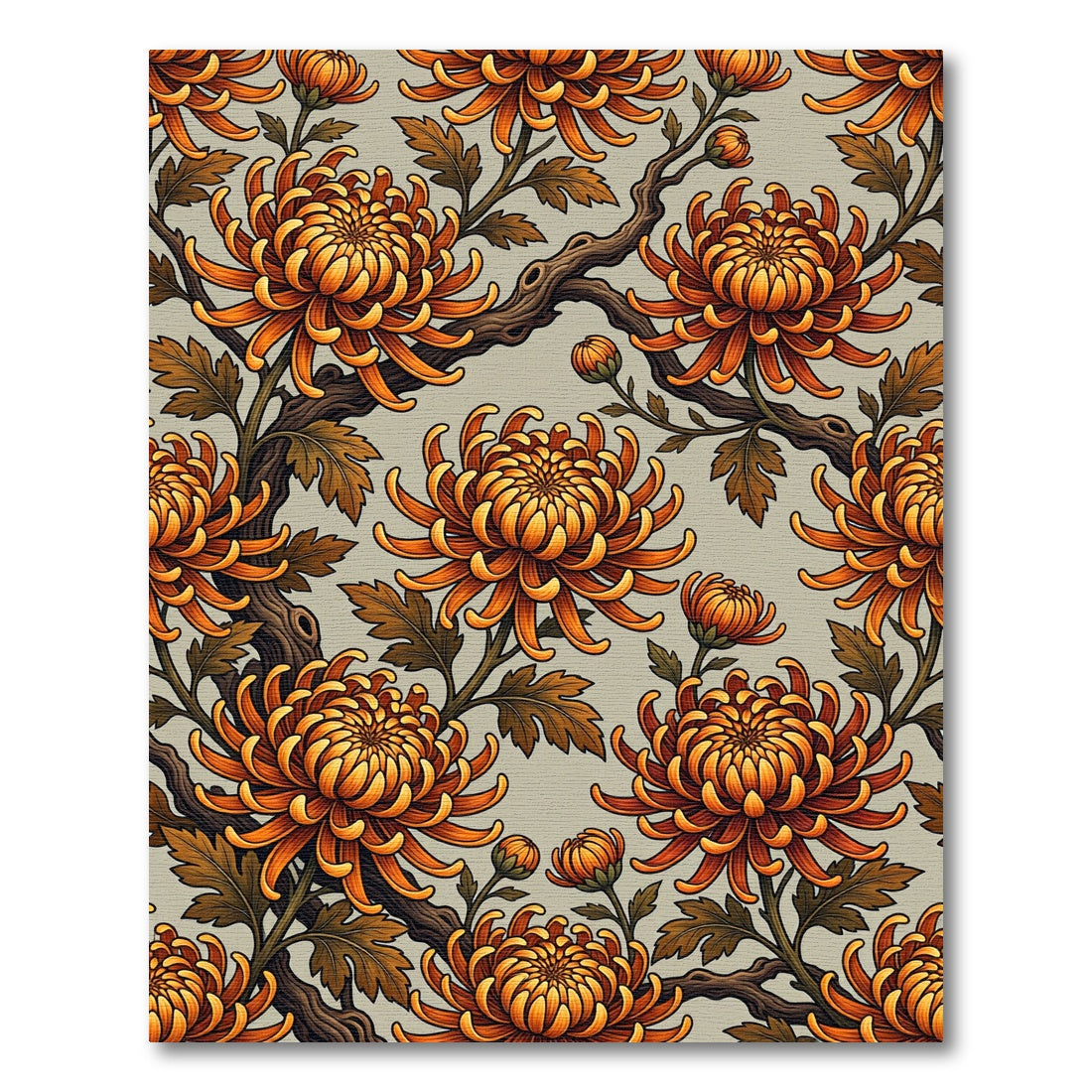 Golden Orange Chrysanthemum Blossom Branches Rug