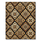 Ornate Golden Brown Geometric Tile Rug