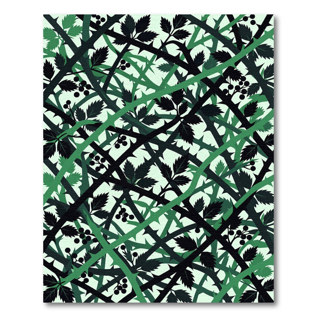 Overlapping Green Thorn Vine Abstract Rug