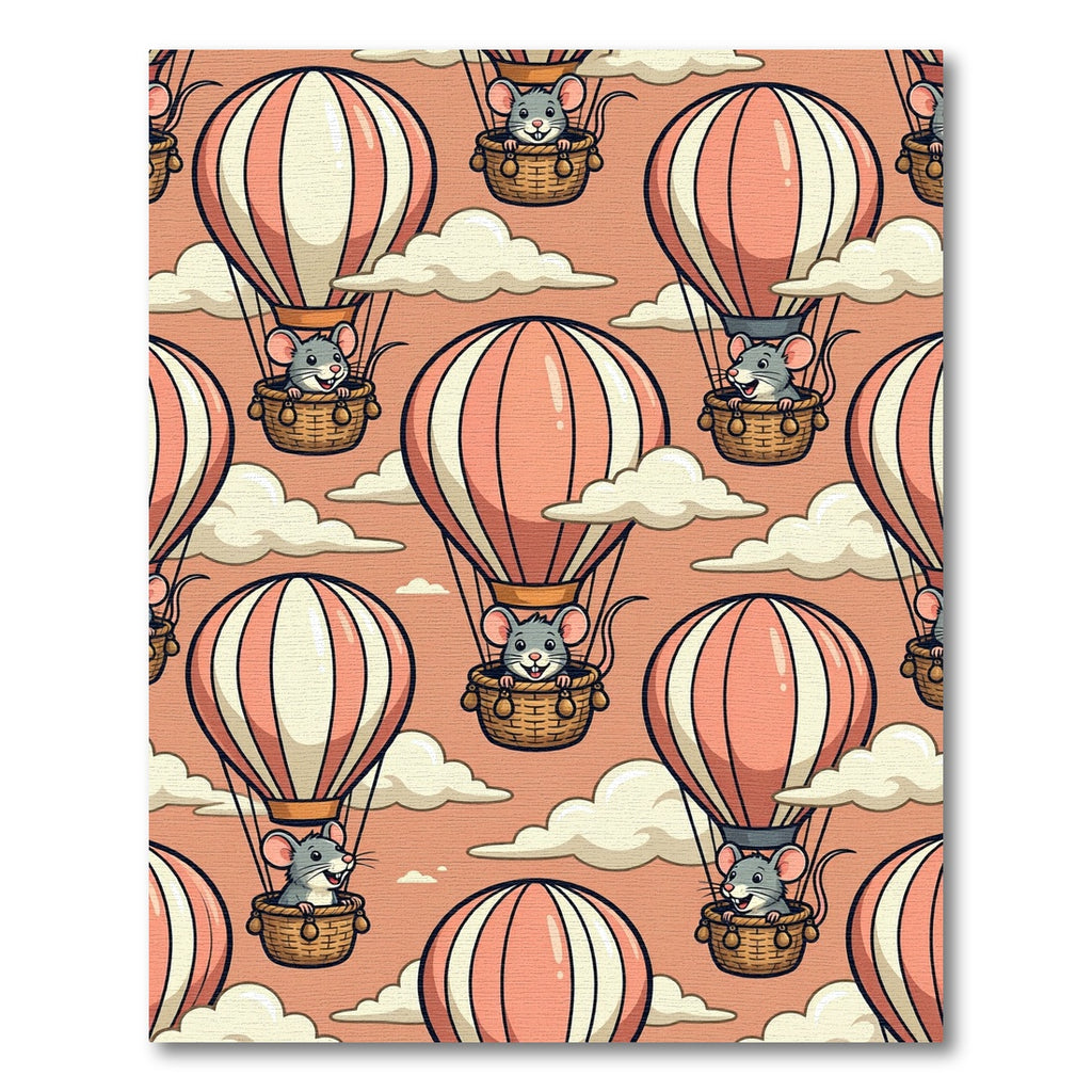 Whimsical Pink Balloon Mouse Clouds Illustration Rug