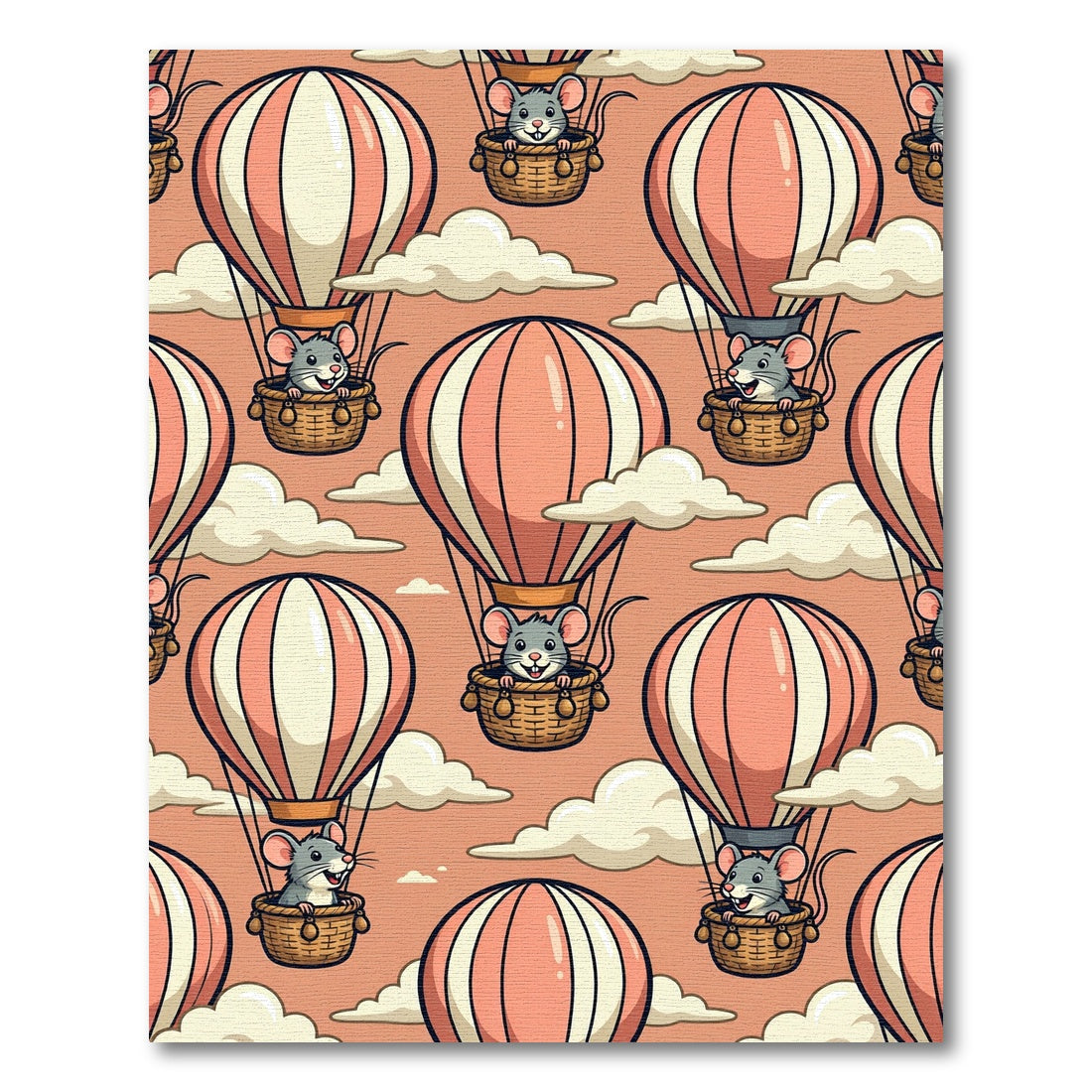 Whimsical Pink Balloon Mouse Clouds Illustration Rug