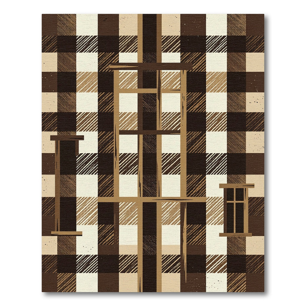 Brown Tan Plaid Window Composition Rug