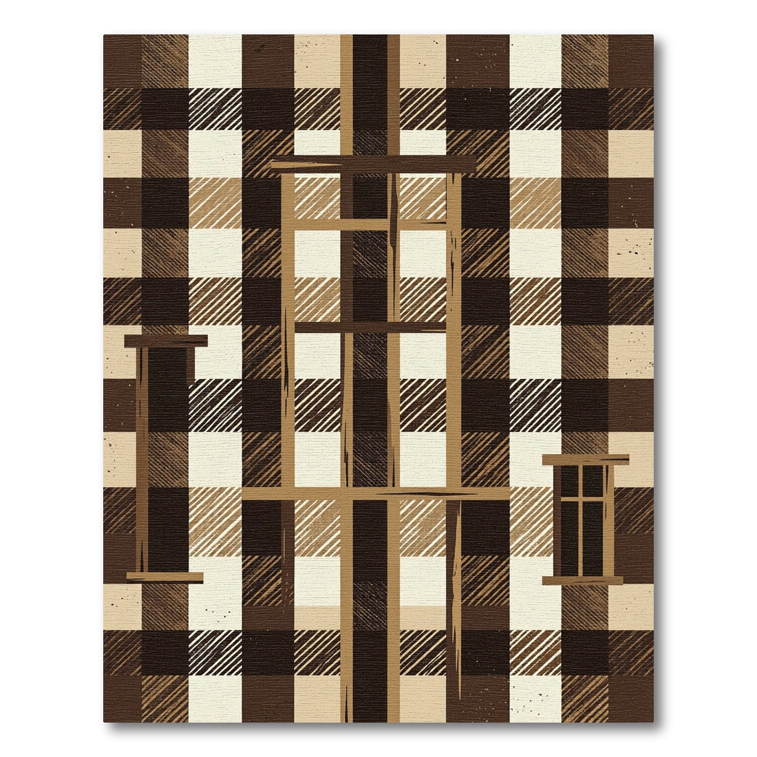 Brown Tan Plaid Window Composition Rug