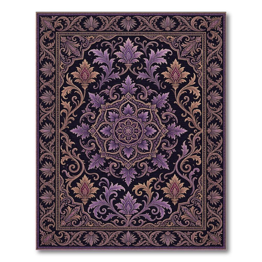 Opulent Plum Floral Damask Medallion Rug