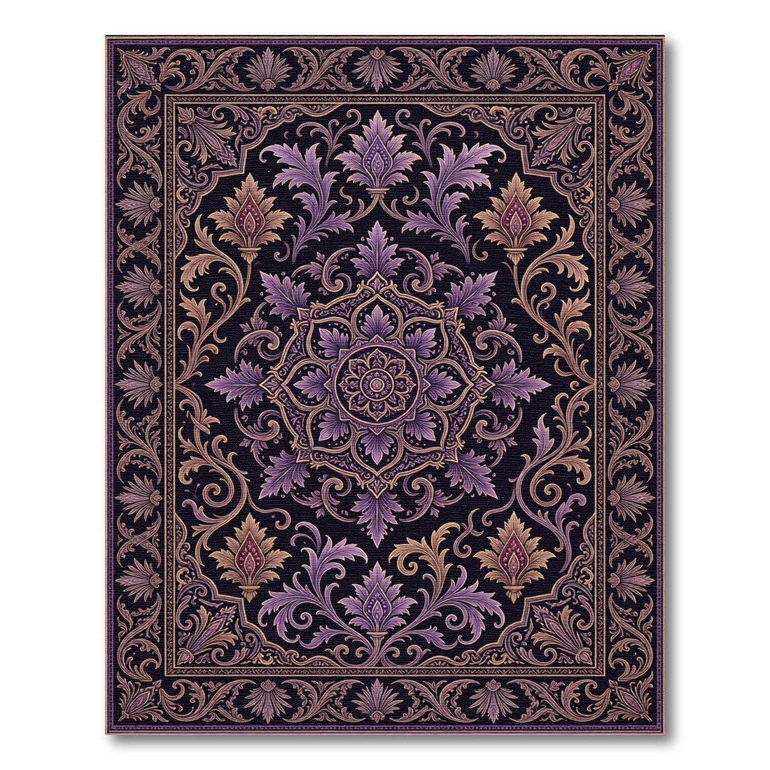 Opulent Plum Floral Damask Medallion Rug