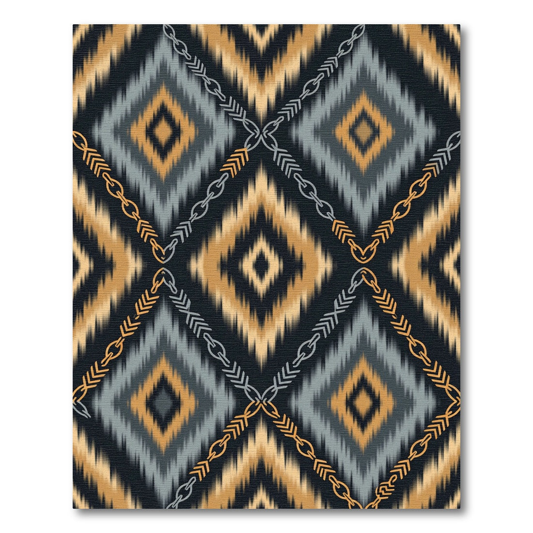 Ocher Gray Geometric Zigzag Chain Rug