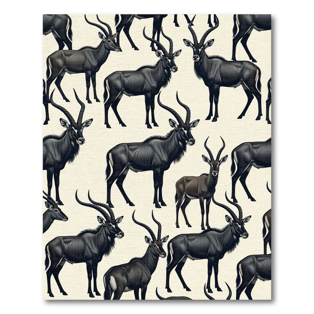 Elegant Black Antelope Wildlife Illustration Rug