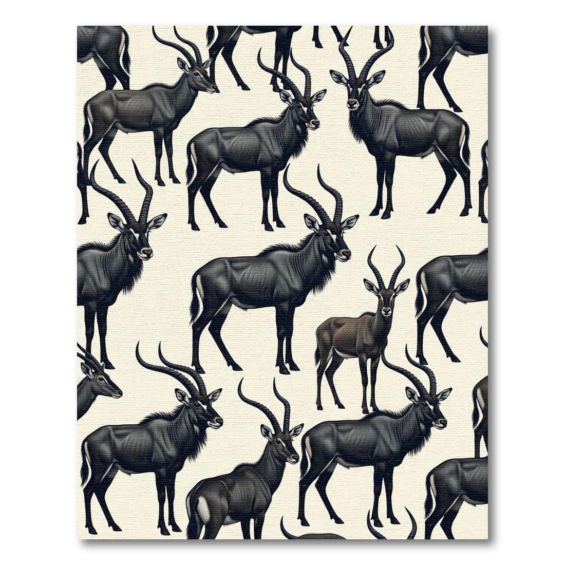 Elegant Black Antelope Wildlife Illustration Rug
