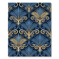 Blue Gold Art Deco Palm Leaf Rug