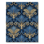 Blue Gold Art Deco Palm Leaf Rug