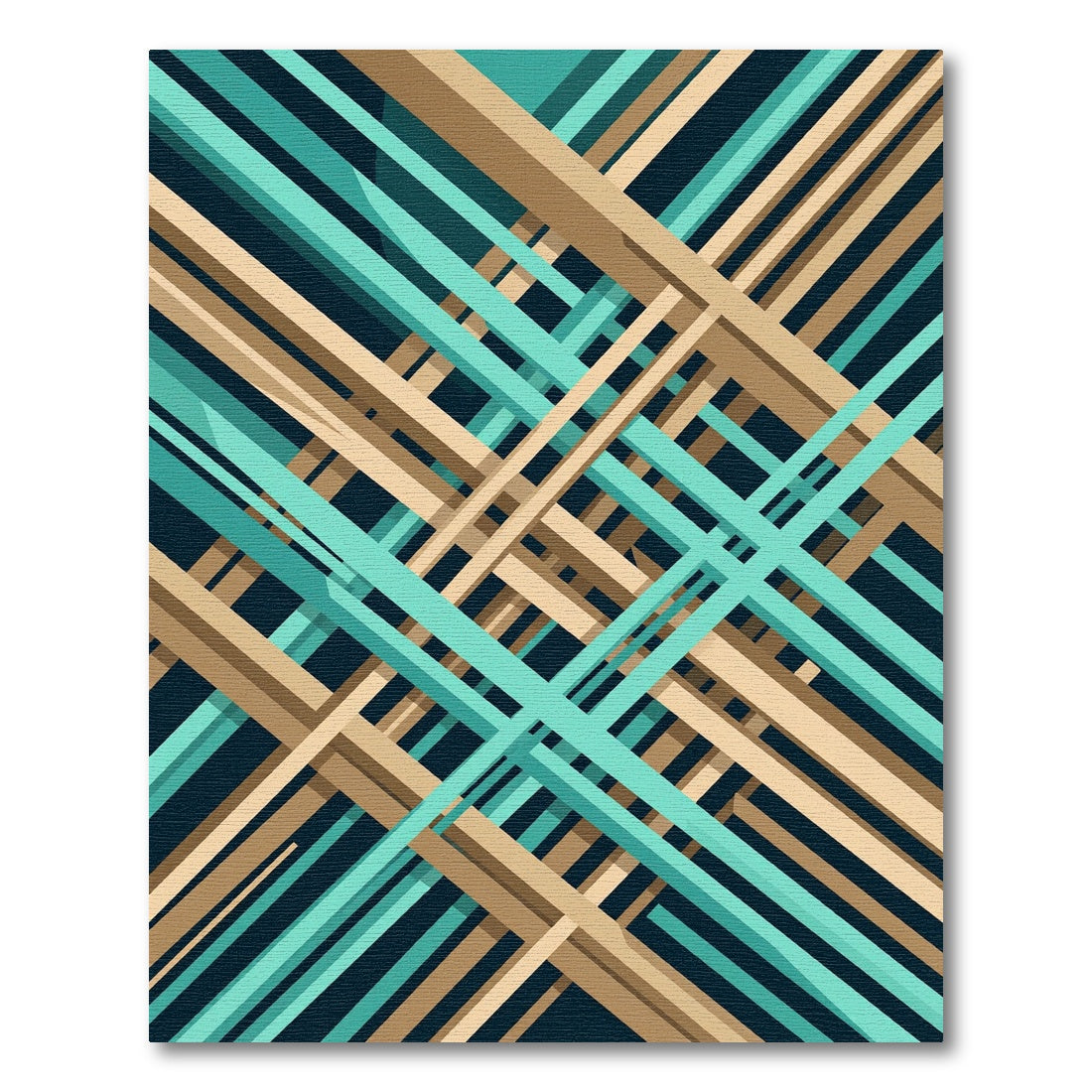 Abstract Teal and Beige Intersecting Lines Rug