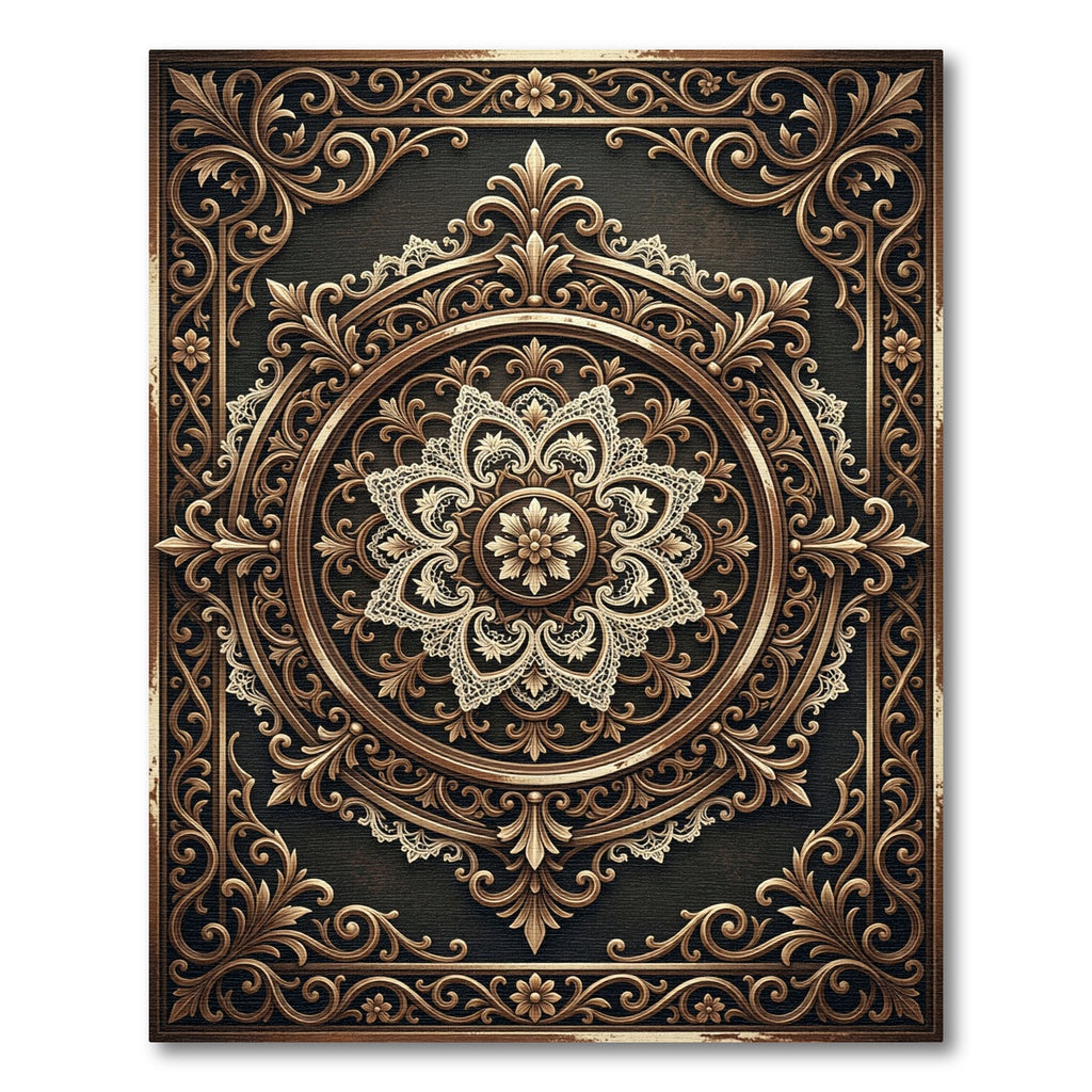 Ornate Bronze Filigree Circular Medallion Rug