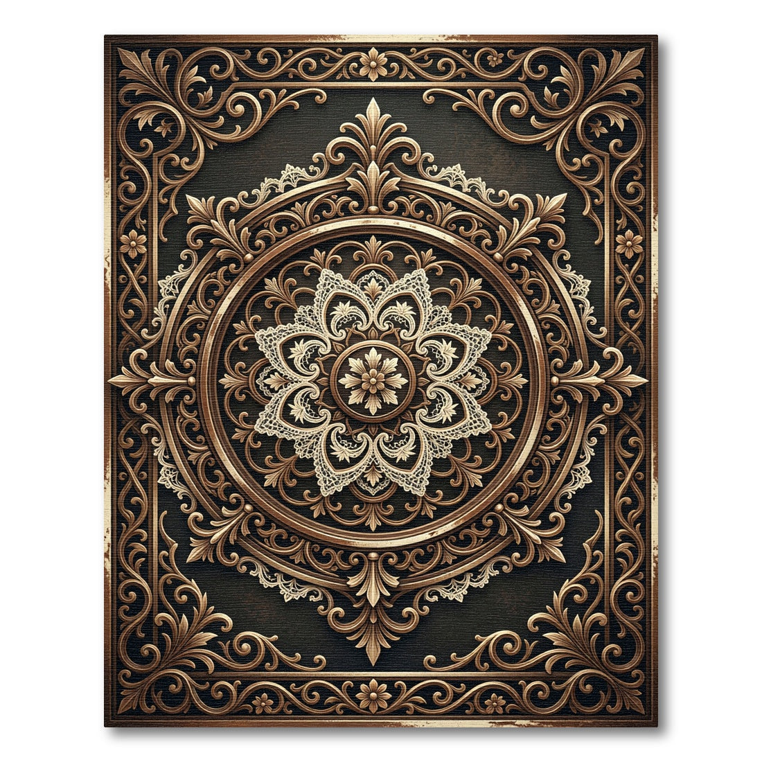 Ornate Bronze Filigree Circular Medallion Rug