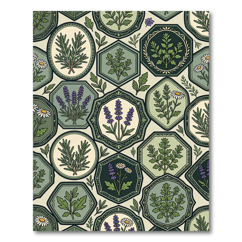 Green Botanical Hexagon Herb Garden Rug