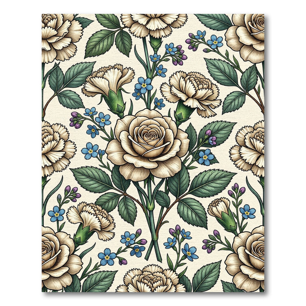 Vintage Cream Rose and Carnation Bouquet Rug
