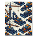 Isometric Orange Construction Machinery Illustrative Rug