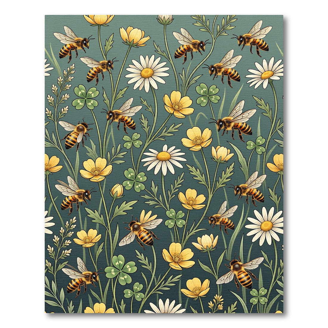 Golden Bumblebee and Wildflower Botanical Meadow Rug