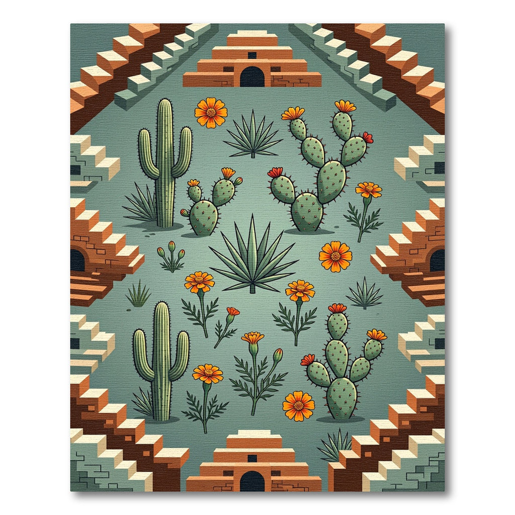 Terracotta Desert Succulent Staircase Illustration Rug