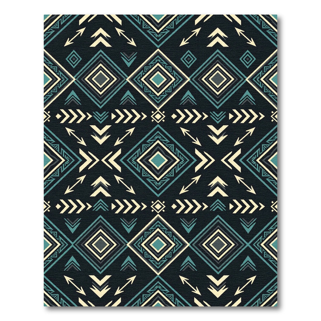 Teal and Cream Geometric Aztec Diamond Rug