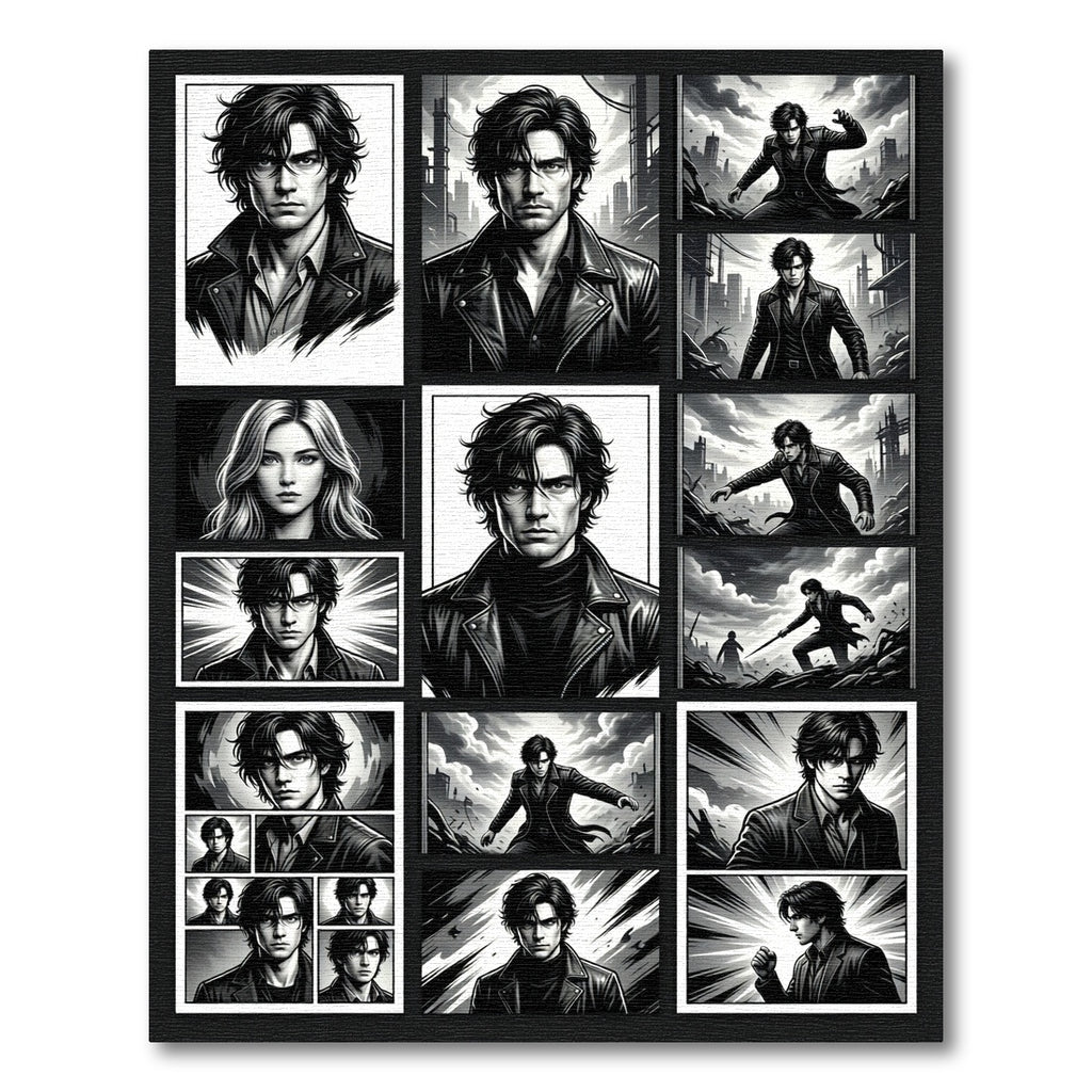 Noir Charcoal Manga Montage Illustration Rug