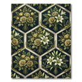 Elegant Olive Gold Floral Hexagon Rug