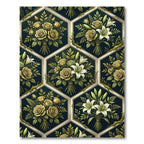 Elegant Olive Gold Floral Hexagon Rug