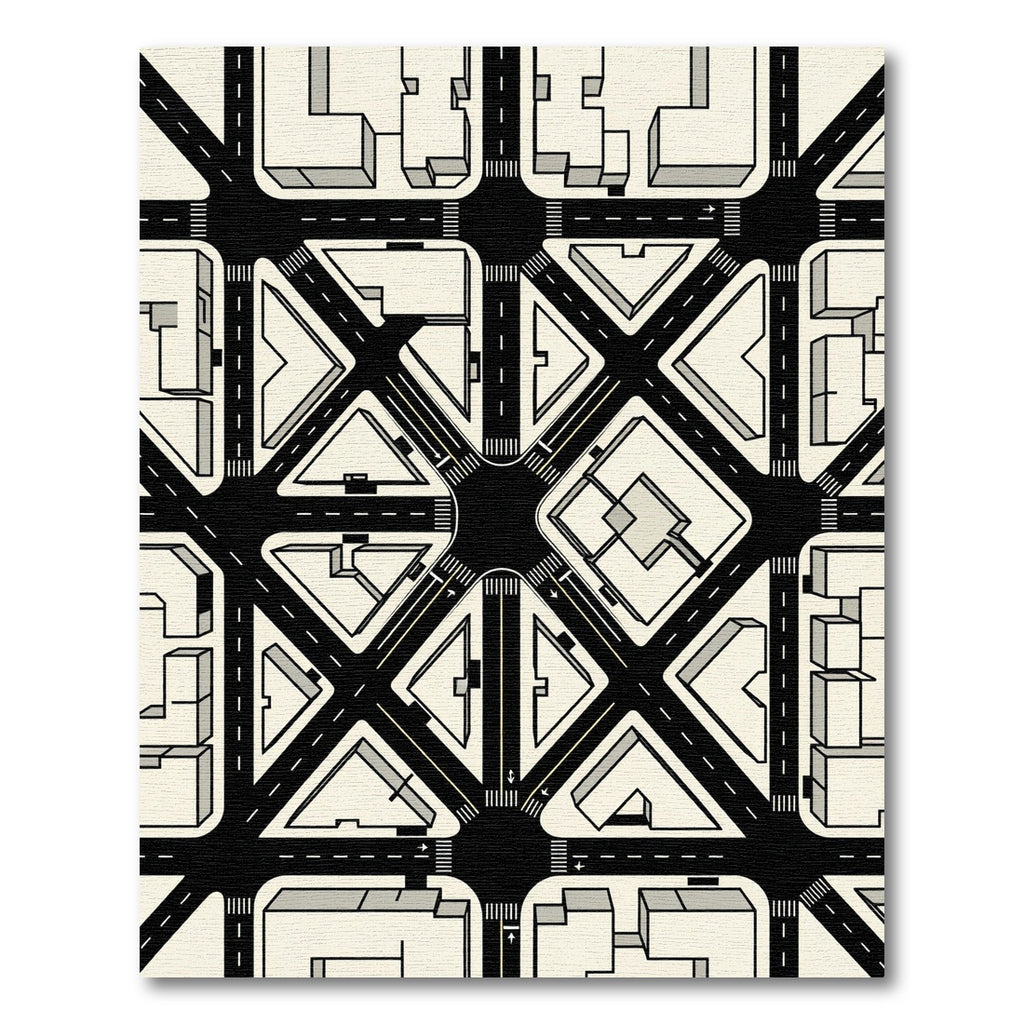 Monochrome Geometric Urban Grid Map Rug