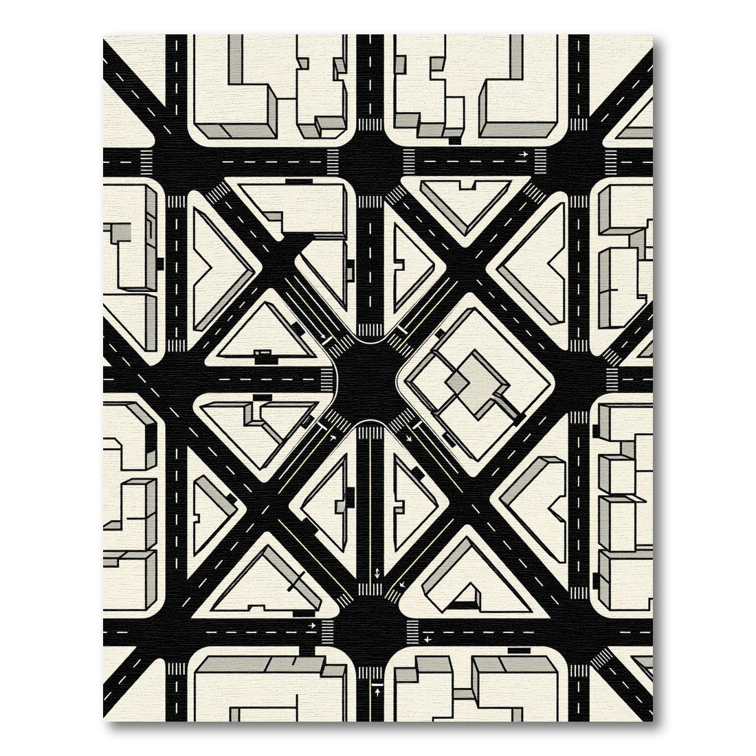 Monochrome Geometric Urban Grid Map Rug