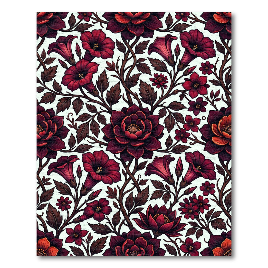 Deep Crimson Floral Botanical Arrangement Rug