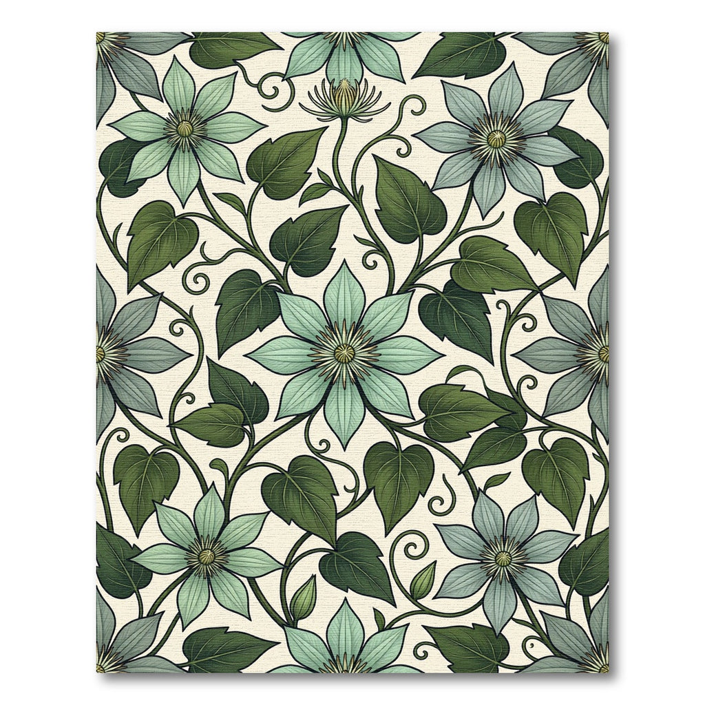 Sage Green Clematis Botanical Floral Rug