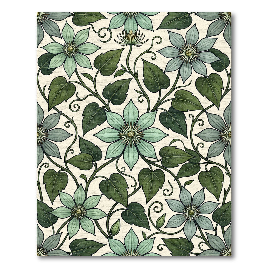 Sage Green Clematis Botanical Floral Rug